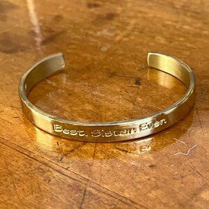 Rustic Cuff Best Sister Ever Goldtone Stainless Narrow Cuff Bangle Bracelet